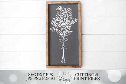 Daisies Bouquet with Family | Farmhouse Sign | Cutting File and Printable | SVG DXF JPG