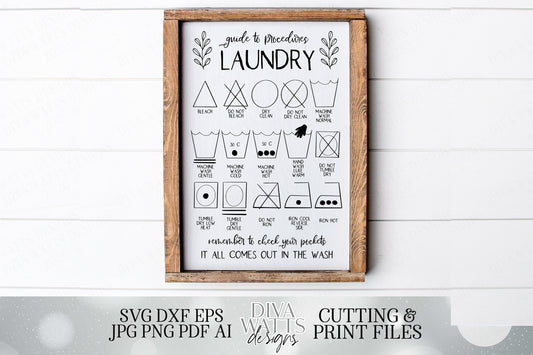 Laundry Procedures | Farmhouse Rustic Style Sign for Laundry Room | Cut Files and Printables | SVG DXF pdf jpg and more!