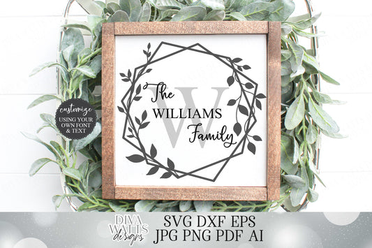 SVG Family Monogram Sign | Cutting File | Last Name | Add Your Text & Font | Customize Personalize | Modern Farmhouse Hexagon | DXF eps jpg