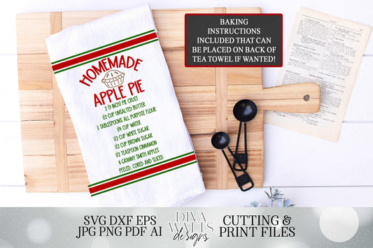 Apple Pie Recipe | Fall | Autumn | Cutting File & Printable | DXF SVG | Cricut Silhouette | Farmhouse Tea Towel | Sign | Grain Sack