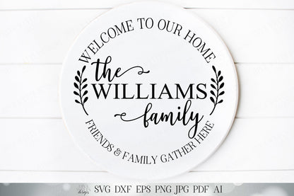 Welcome To Our Home | Friends and Family Gather Here | Monogram Last Name Sign | Customize Using Your Font | SVG DXF