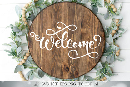 Welcome | Whimsical Cutting File | SVG DXF | Entry Farmhouse Sign | Printable and More!