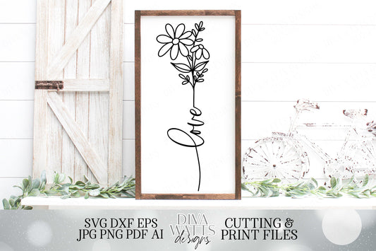 Daisies Bouquet with Love | Farmhouse Sign | Cutting File and Printable | SVG DXF JPG
