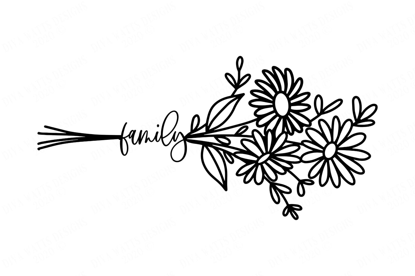 Daisies Bouquet with Family | Farmhouse Sign | Cutting File and Printable | SVG DXF JPG