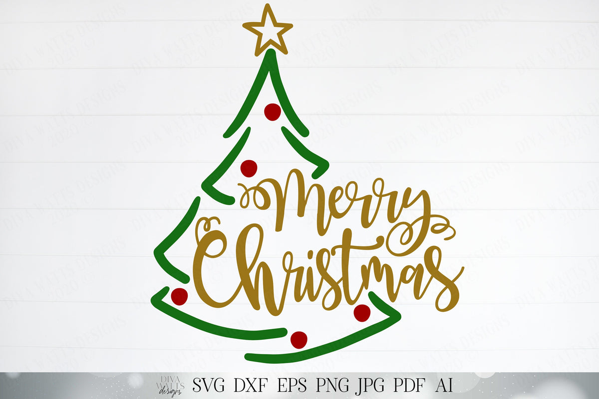 Merry Christmas | Holiday Cutting Files and Printable | Tree Silhouette with Star | Cricut SVG | Silhouette DXF and More!