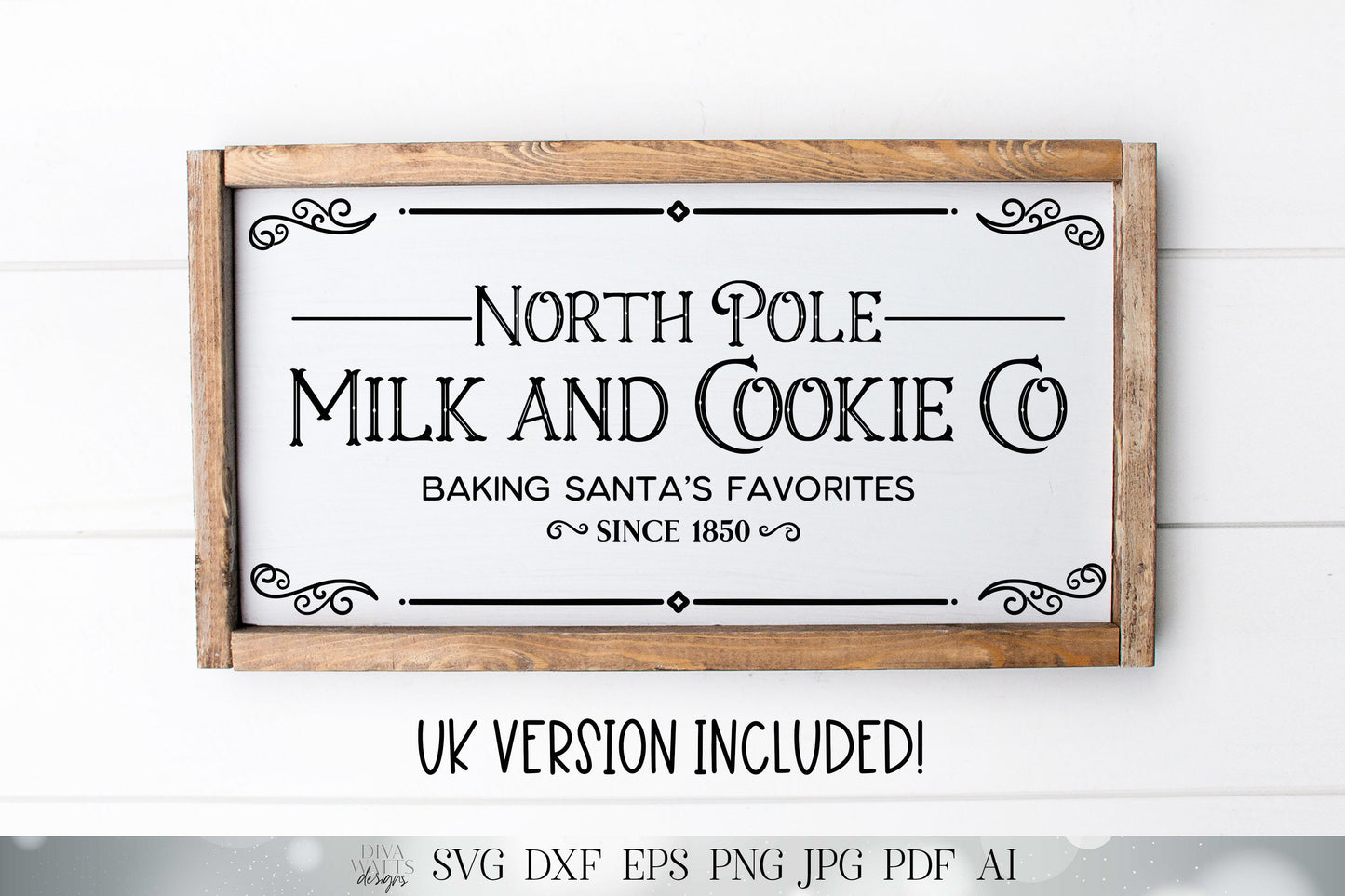 North Pole Milk and Cookie Co Baking Santa's Favorites | Christmas Cutting File and Printable | SVG DXF and More | UK Version Included!