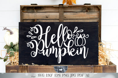 Hello Pumpkin | Fall / Autumn Design| Halloween Thanksgiving Design | Welcome Greeting Design | SVG DXF and More!