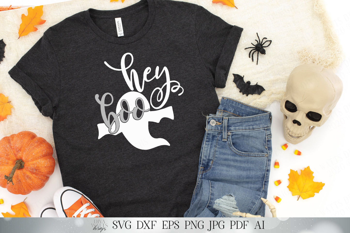 Hey Boo | Halloween Ghost Design | Shirt Sign | Fall Autumn Decor | SVG DXF and More!