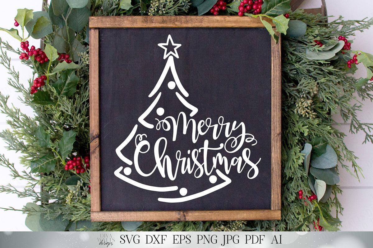Merry Christmas | Holiday Cutting Files and Printable | Tree Silhouette with Star | Cricut SVG | Silhouette DXF and More!
