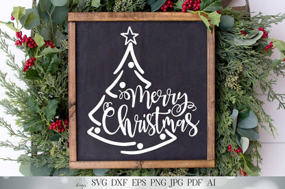 Merry Christmas | Holiday Cutting Files and Printable | Tree Silhouette with Star | Cricut SVG | Silhouette DXF and More!
