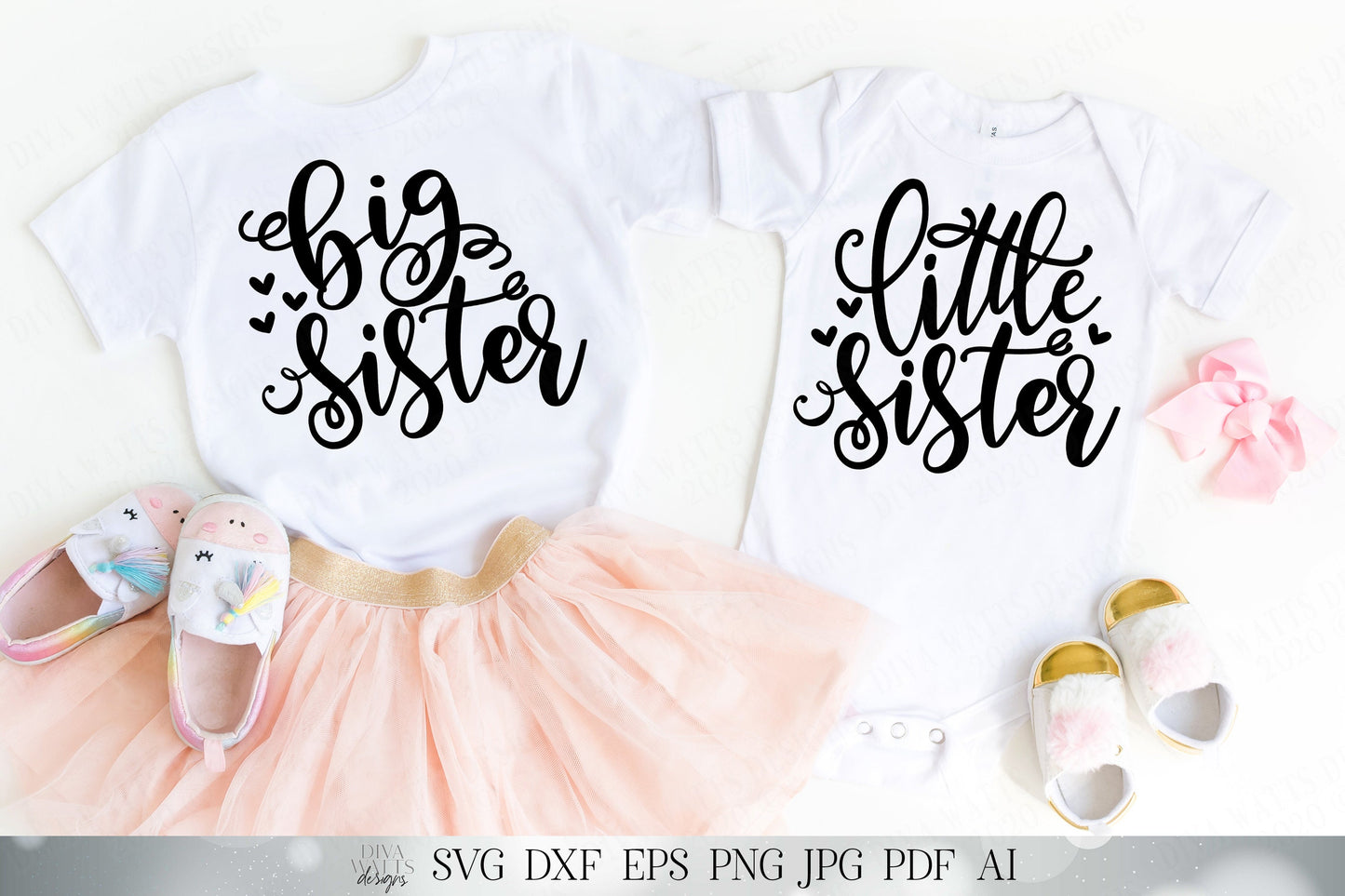 Big Sister | Little Sister | Cutting File Set | SVG DXF and More | Matching Shirts | Girl's | Sisters
