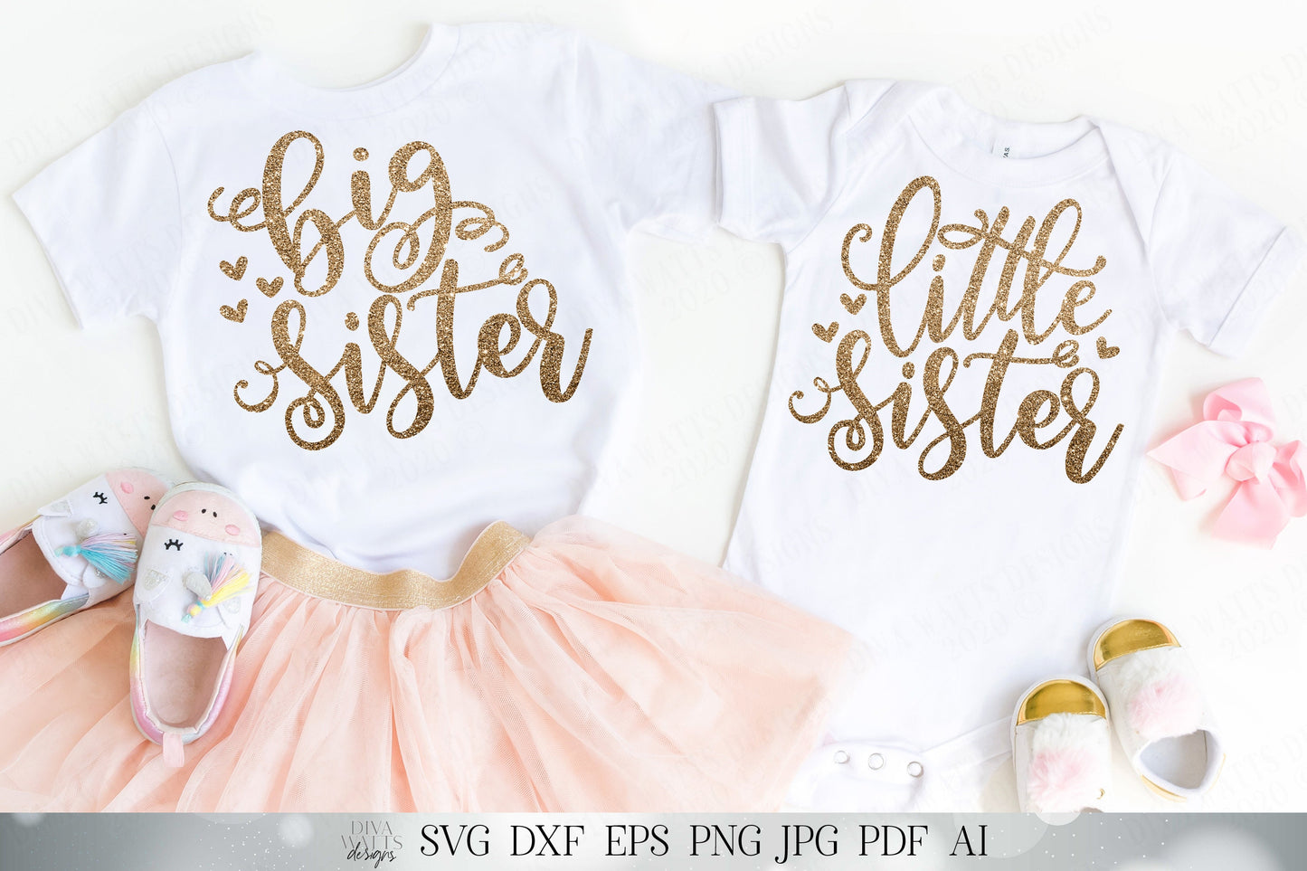 Big Sister | Little Sister | Cutting File Set | SVG DXF and More | Matching Shirts | Girl's | Sisters