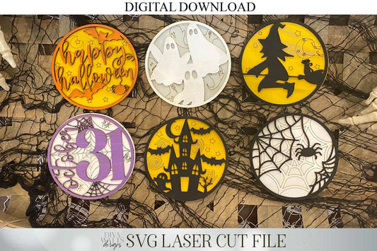 3D Halloween Signs | Glowforge SVG | Set of 6 Designs | Tiered Tray Decor and More! | Witch Sign | Ghost Sign | Haunted House Sign and More!