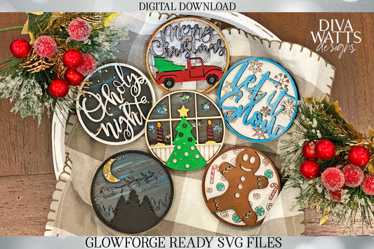 3D Christmas Signs | Glowforge SVG | Set of 6 Designs | Tiered Tray Decor and More! | Santa Sign | Red Truck Sign | Let It Snow Sign & More!