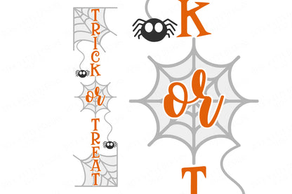Trick Or Treat | Vertical Halloween Cutting File | Vertical Sign | SVG DXF and More | Spiders and Web Sign | Leaning Porch Sign