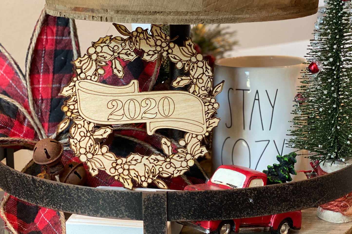 Glowforge Sign / Ornament Set for Christmas | Holly Wreath with Banner | Merry Christmas - Happy Holidays - Season's Greetings - Year