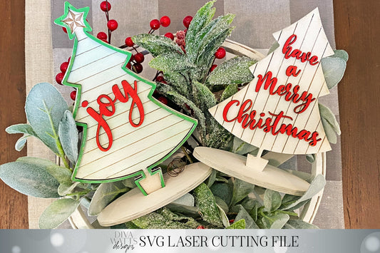Shiplap Christmas Trees Laser Cutting File | SVG | Glowforge Tree with Stand | Merry Christmas | Joy | Vertical & Horizontal Shiplap