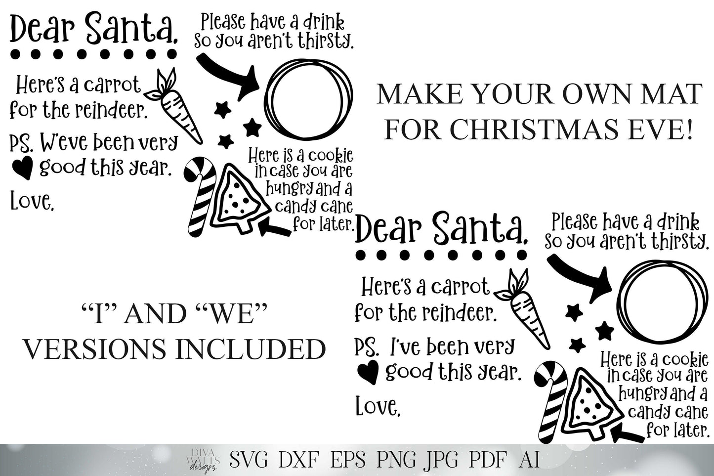 Dear Santa Christmas Eve Snack Mat or Tray | I and We Versions | Christmas SVG | Printable and More!