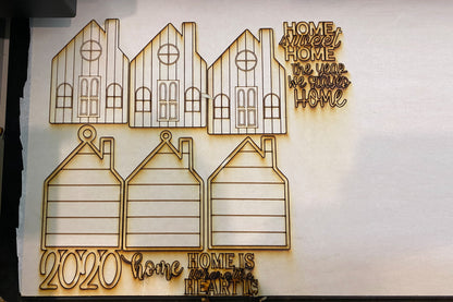 3D Houses with Vertical & Horizontal Shiplap | Farmhouse | Home | Christmas Ornament | Glowforge | Cutting File | SVG Set | Tiered Tray