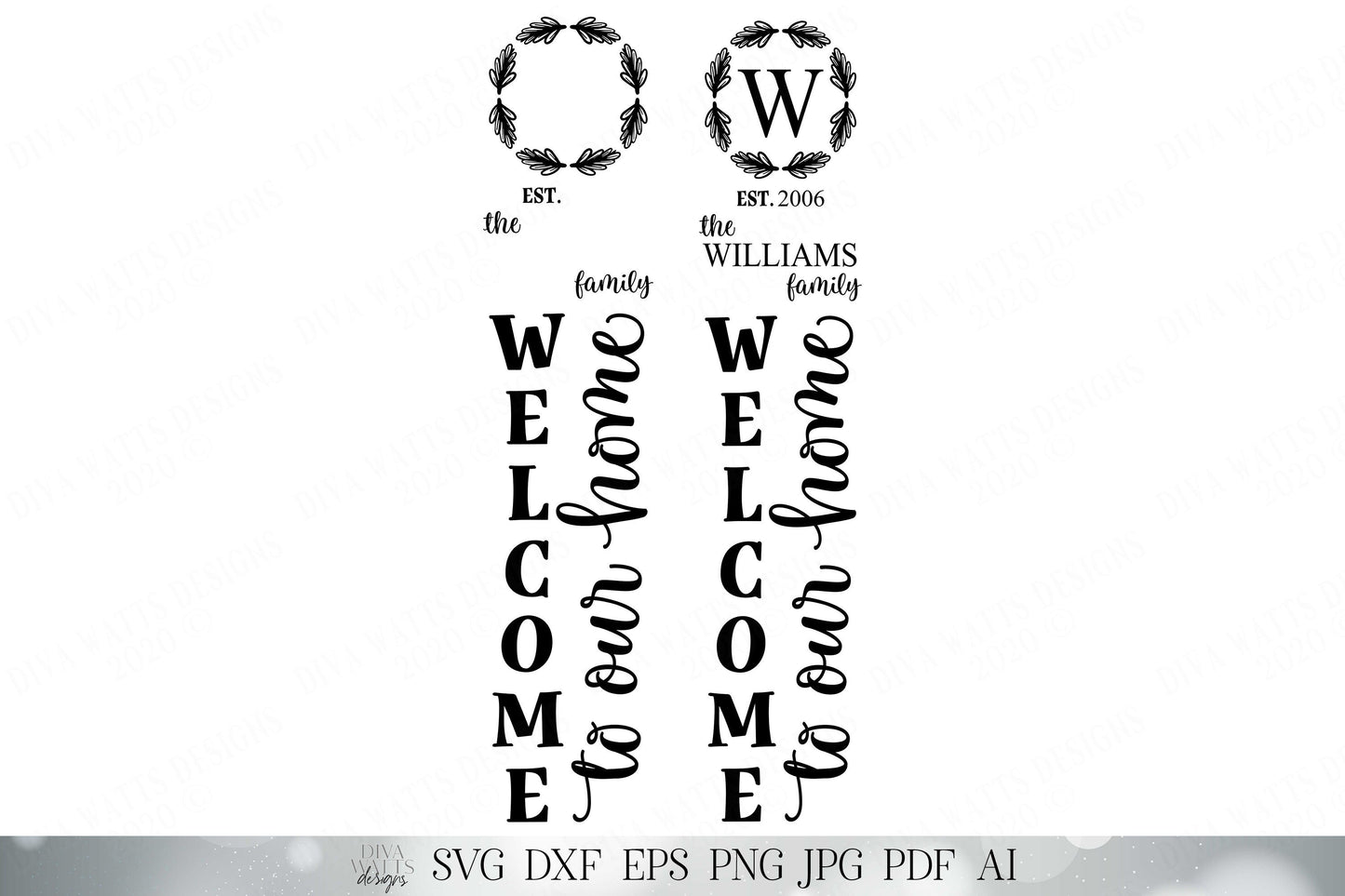 SVG Welcome To Our Home Vertical Porch Sign | Farmhouse SVG | Monogram SVG | Customize svg | dxf and more!