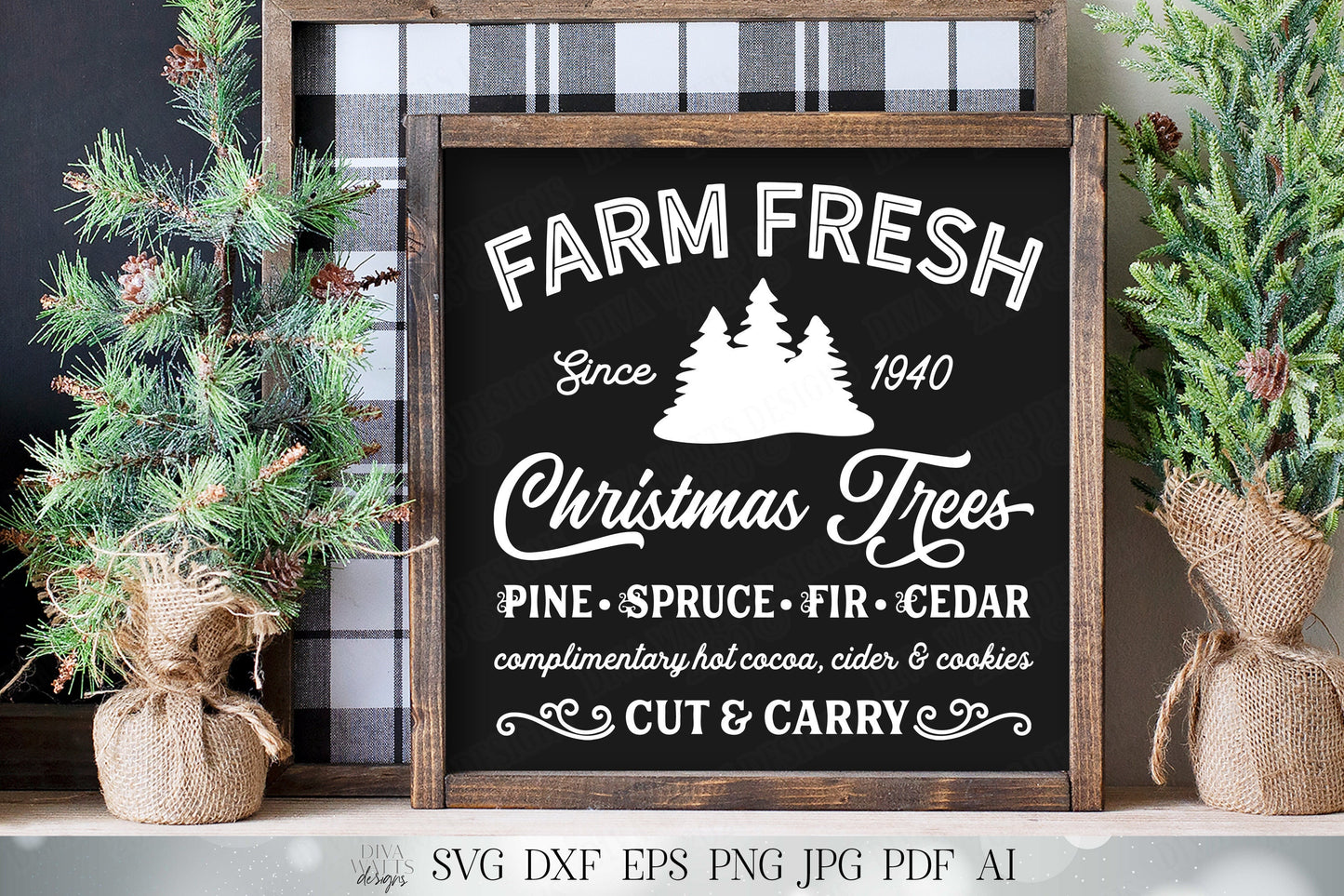 SVG Farm Fresh Christmas Trees | Cutting File | Pine Spruce Fir Cedar Cut & Carry | Sign | Farmhouse |  | Vinyl Stencil HTV | DXF