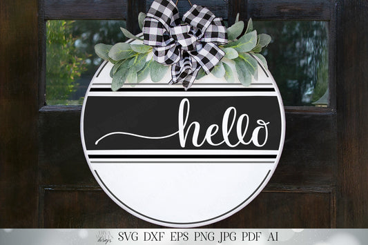 Hello SVG | Welcome SVG | Farmhouse SVG | Grain Sack / Ticking Stripes Design | dxf and more! | Front Door svg | Printable