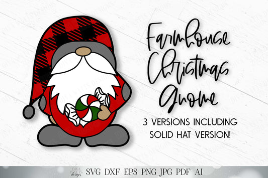 Christmas Gnome SVG | Farmhouse Buffalo Check Gnome SVG | Winter Gnome SVG | Gnomies svg | dxf and more | Printable | Sublimination