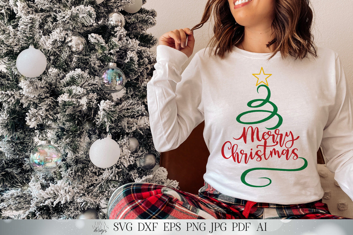 Merry Christmas Swirling Tree SVG | Winter Design