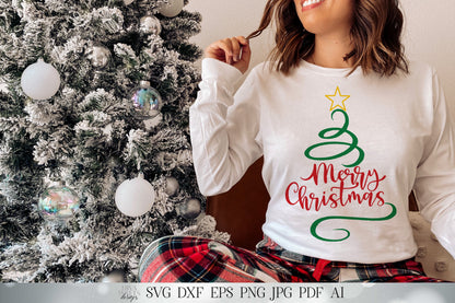 Merry Christmas Swirling Tree SVG | Winter Design
