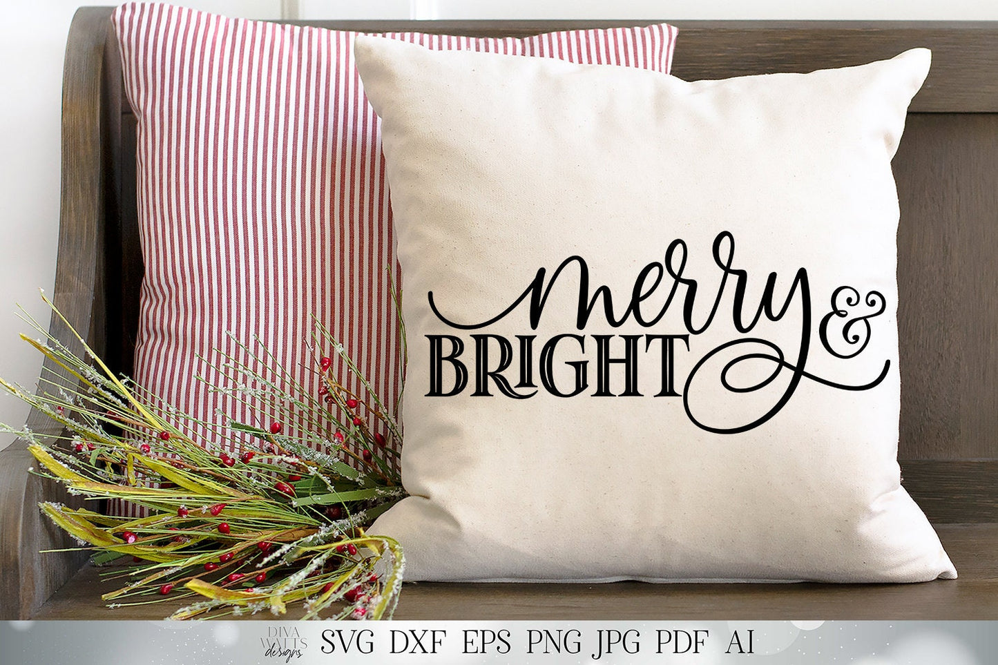 Merry & Bright SVG | Christmas SVG | Christmas Tree SVG | Farmhouse svg | dxf and more! | Printable