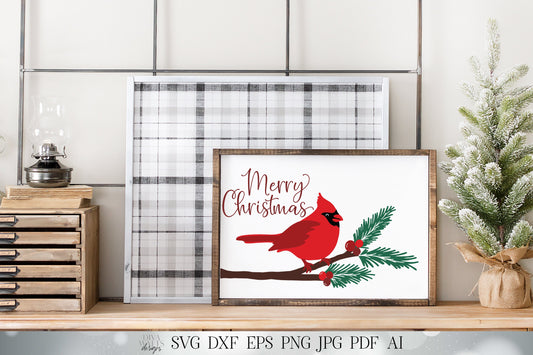 Merry Christmas Red Cardinal SVG | Farmhouse Christmas SVG | DXF and more! | Printable