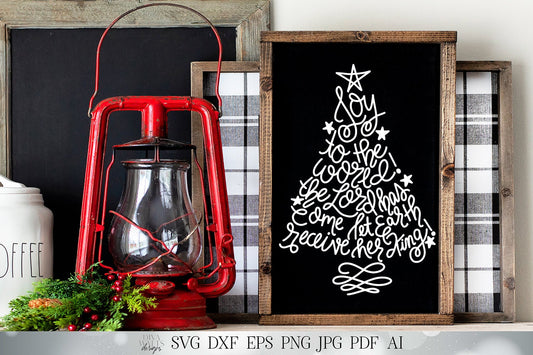 Joy To The World SVG | Hymn SVG | Christian SVG | Tree svg | Christmas svg | Hand Lettered svg | Printable dxf and more!