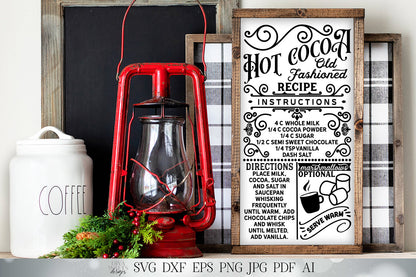 Hot Cocoa Recipe SVG | Christmas SVG | Recipe SVG | Farmhouse Sign | Kitchen Towel Design | dxf and more! | Printable