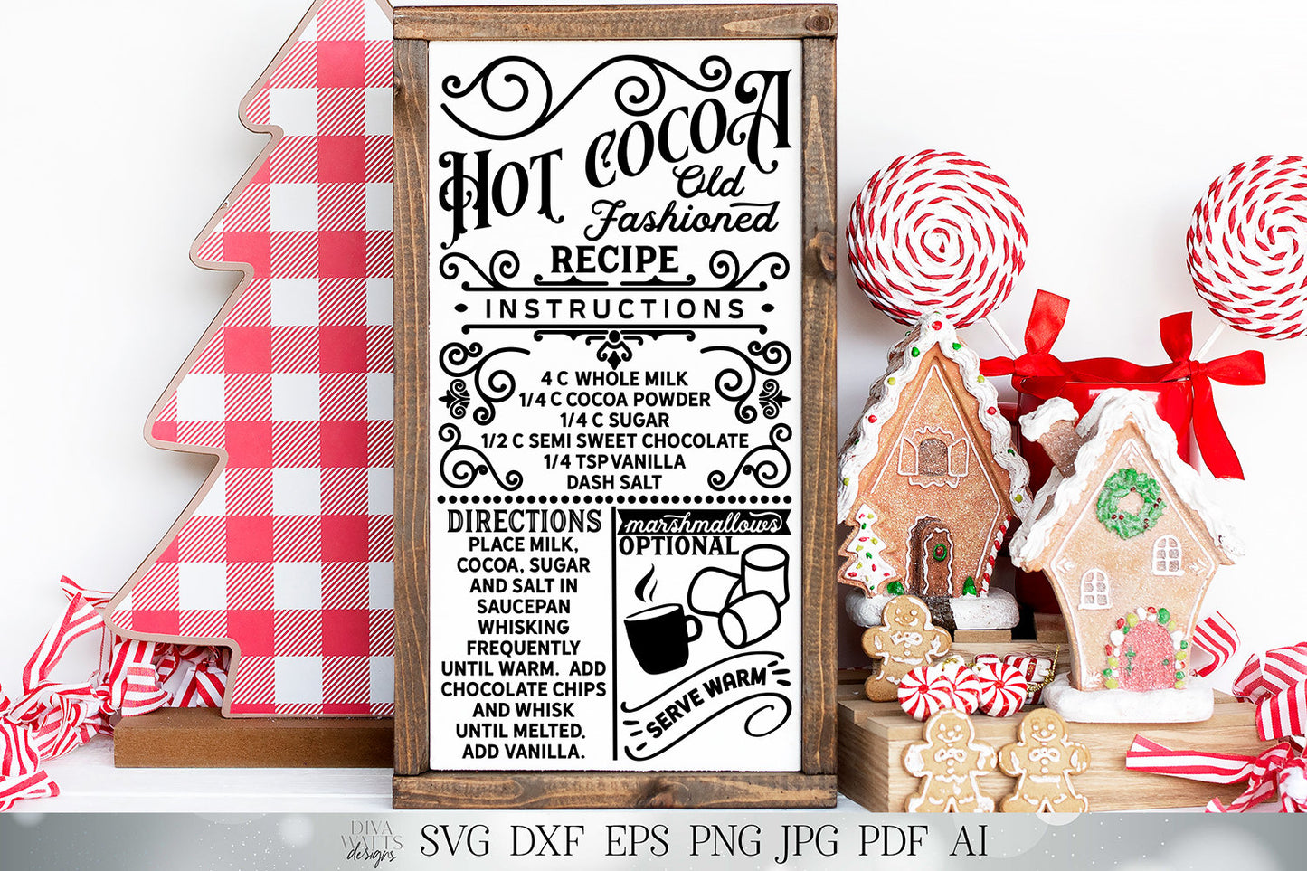 Hot Cocoa Recipe SVG | Christmas SVG | Recipe SVG | Farmhouse Sign | Kitchen Towel Design | dxf and more! | Printable