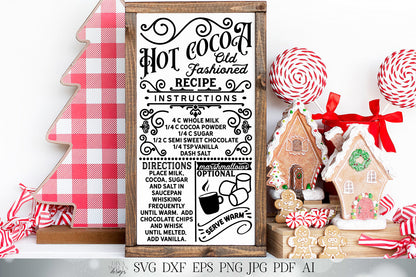 Hot Cocoa Recipe SVG | Christmas SVG | Recipe SVG | Farmhouse Sign | Kitchen Towel Design | dxf and more! | Printable