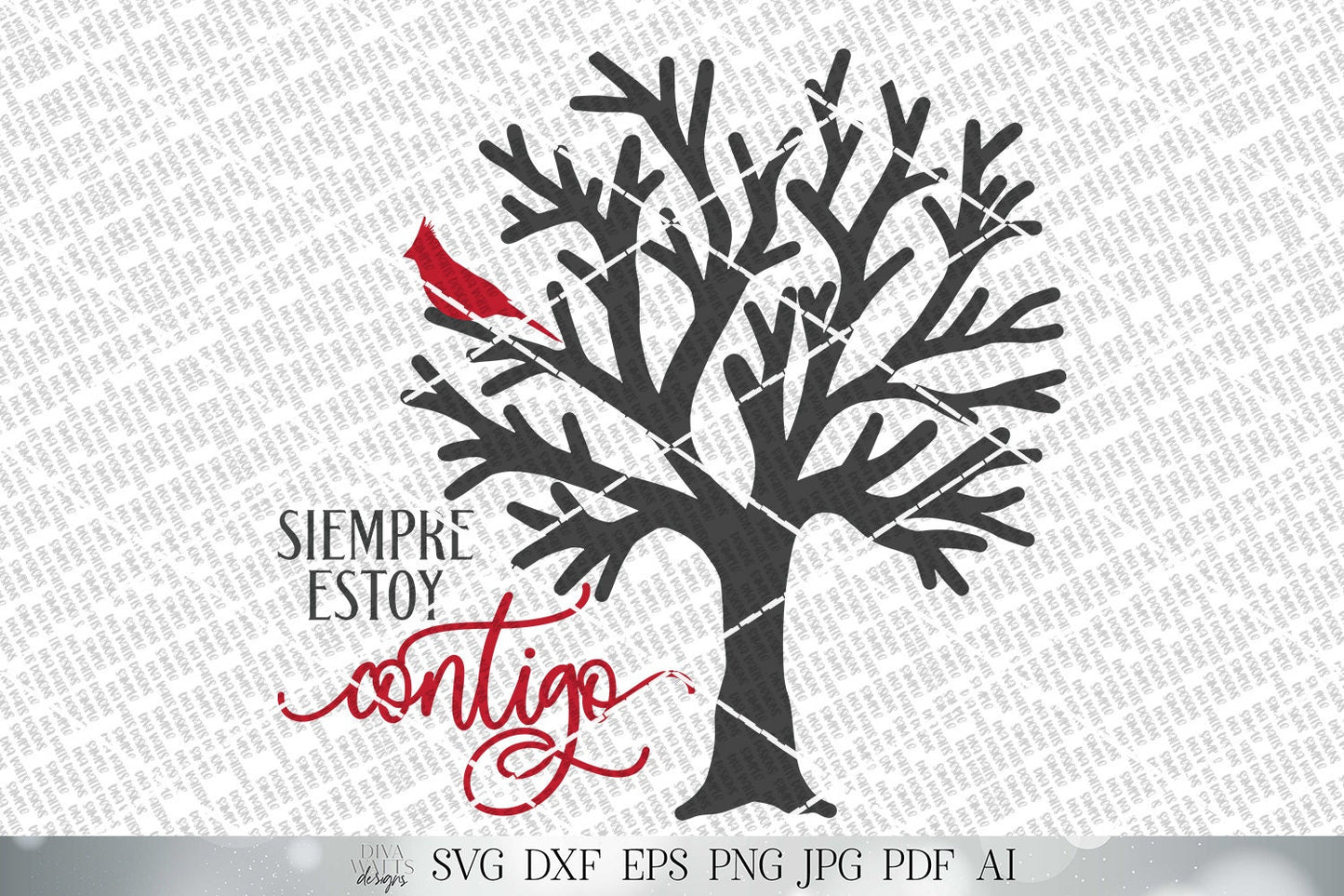 Siempre Estoy Contigo SVG | I Am Always With You SVG | Spanish SVG | Red Cardinal In Tree | dxf and more! | Printable