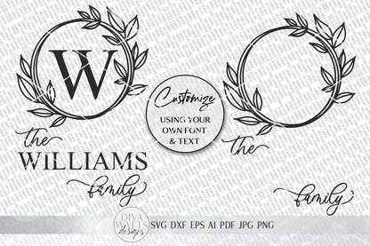 Family Monogram SVG | Farmhouse Last Name Sign SVG | Hand Drawn Wreath SVG | dxf and more! | Printable