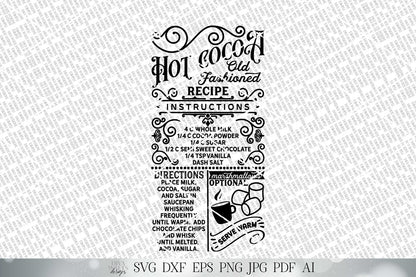 Hot Cocoa Recipe SVG | Christmas SVG | Recipe SVG | Farmhouse Sign | Kitchen Towel Design | dxf and more! | Printable