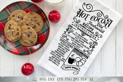 Hot Cocoa Recipe SVG | Christmas SVG | Recipe SVG | Farmhouse Sign | Kitchen Towel Design | dxf and more! | Printable