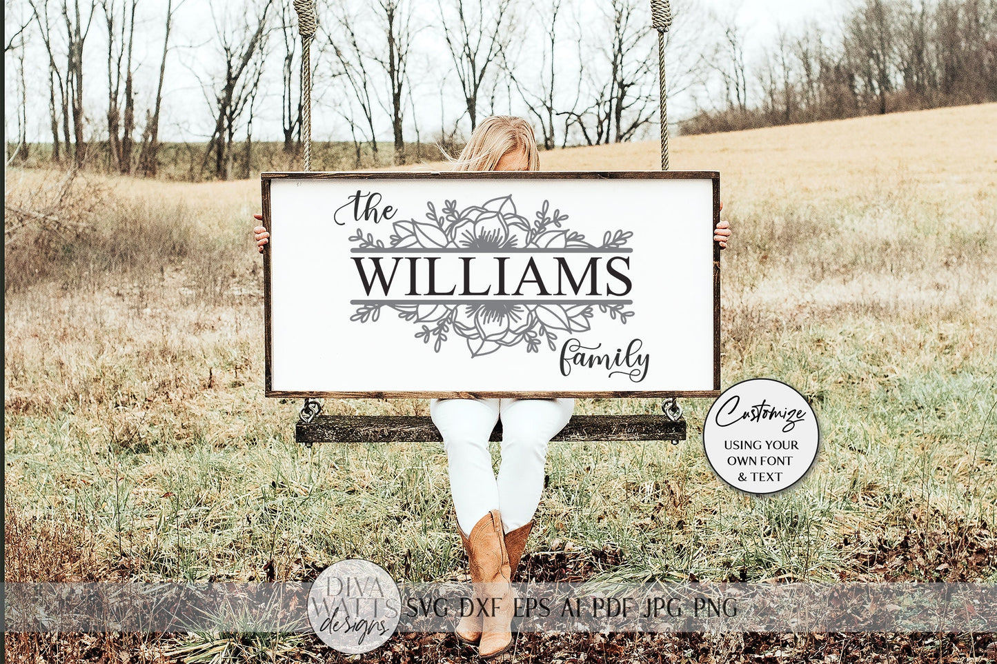 Family Last Name SVG | Floral Sign SVG | Farmhouse SVG | dxf and more!