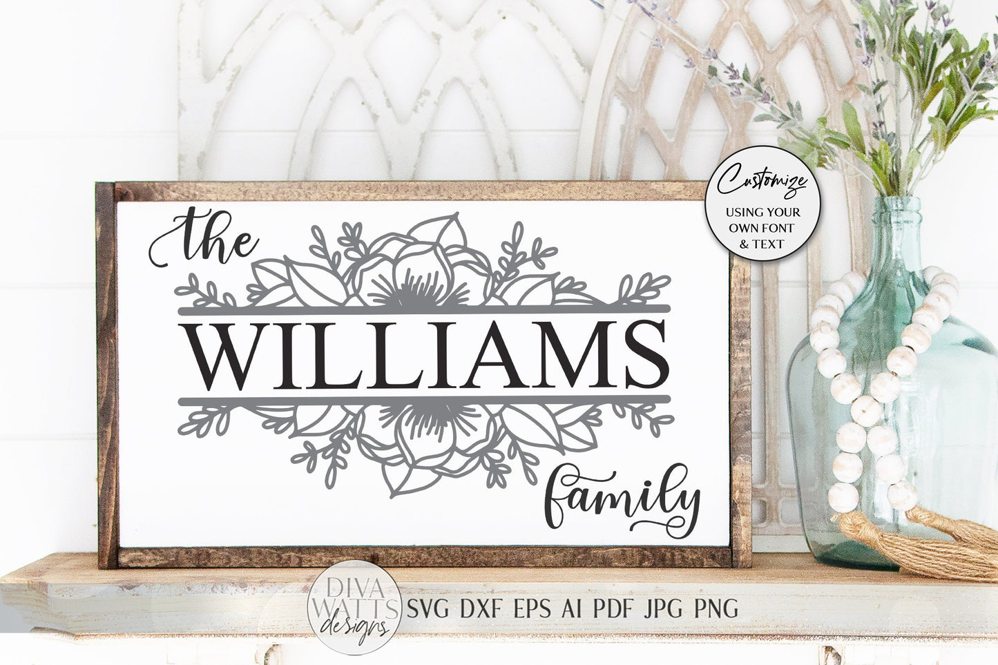 Family Last Name SVG | Floral Sign SVG | Farmhouse SVG | dxf and more!