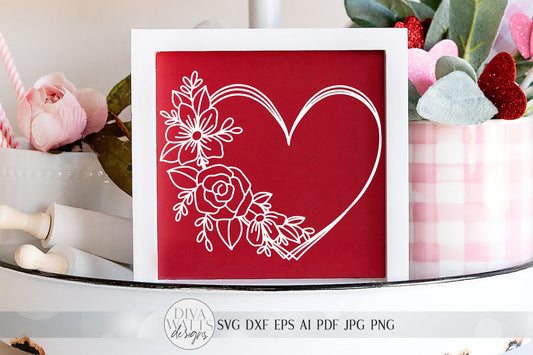 Floral Heart Wreath SVG | Valentine's Day Heart Wreath SVG | Farmhouse Sign | dxf and  more! | Printable