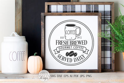 Fresh Brewed Coffee SVG | Farmhouse Kitchen SVG | Round Sign SVG | dxf and more