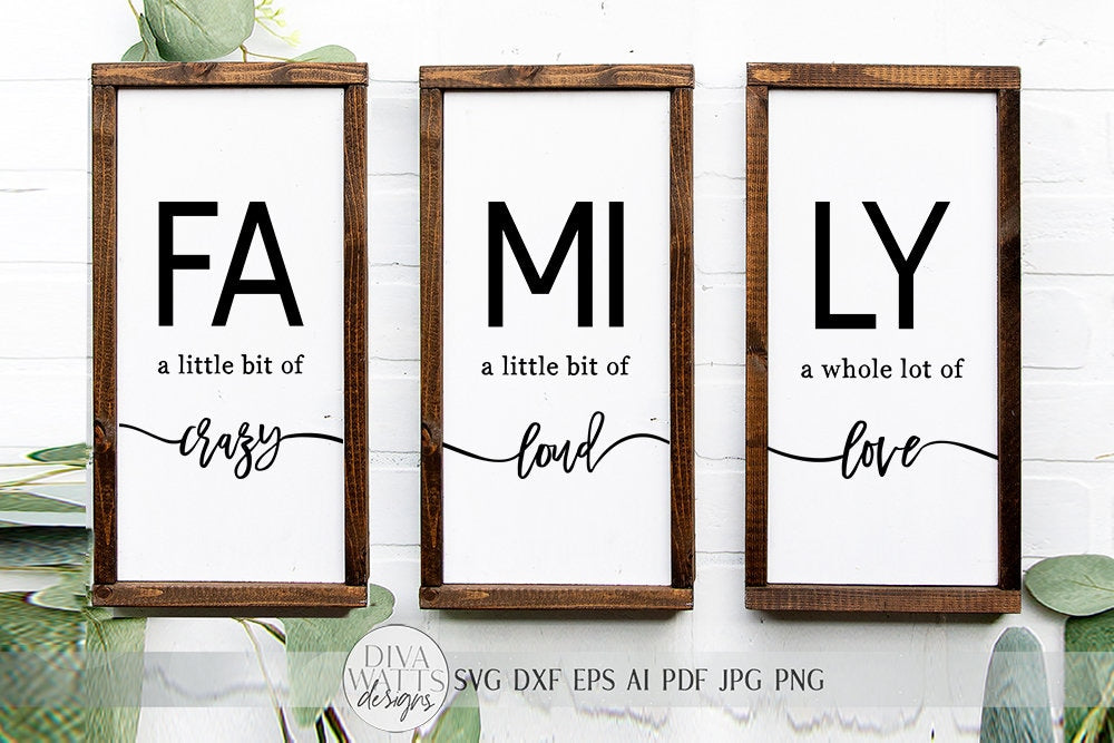 Mor Dxf Family Trio SVG Set | Crazy Loud Love Farmhouse Sign Set | dxf and mor ...