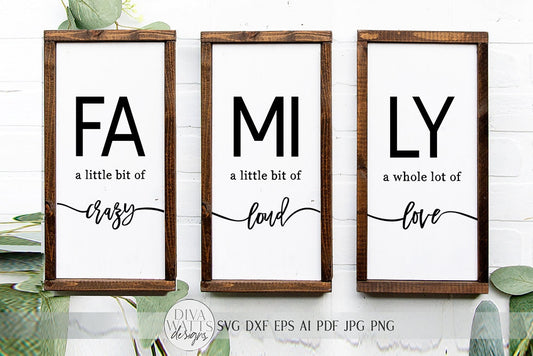 Family Trio SVG Set | Crazy Loud Love Farmhouse Sign Set | dxf and more
