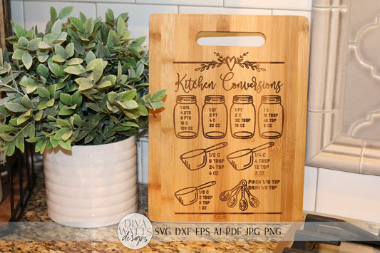 Glowforge Kitchen Conversions Chart | Kitchen SVG | dxf and more