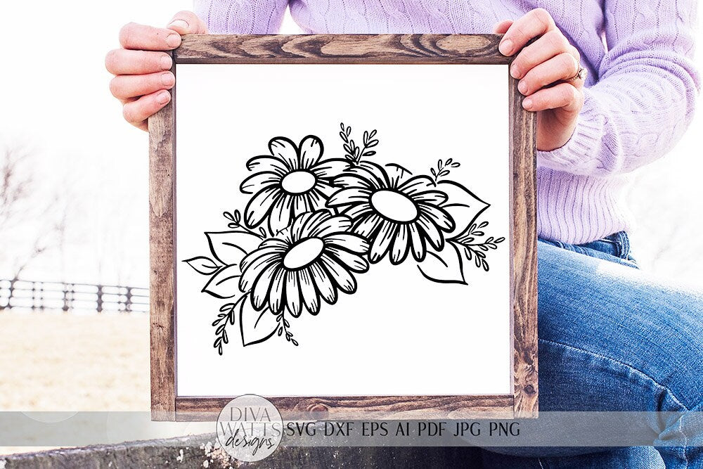 Daisy Floral Arrangement SVG | Farmhouse Flowers | DXF and more!
