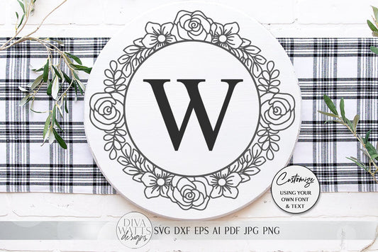 Floral Rose Monogram Wreath SVG | Farmhouse Sign SVG | dxf and more