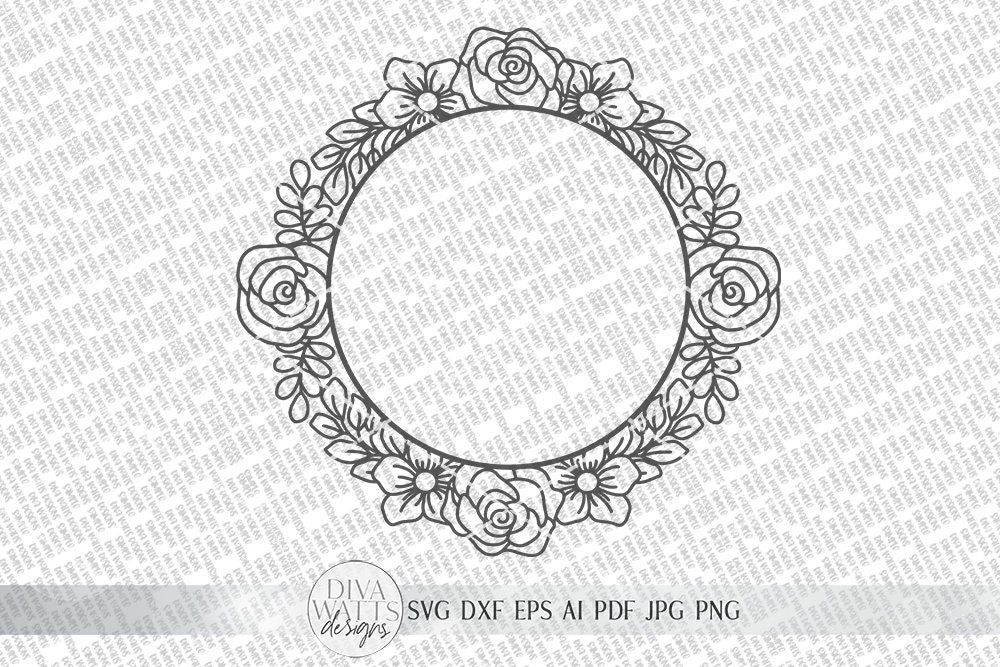 Floral Rose Monogram Wreath SVG | Farmhouse Sign SVG | dxf and more