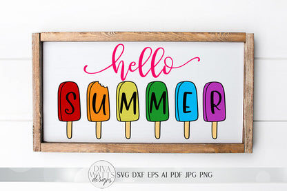SVG | Hello Summer | Cutting File | Popsicle Popsicles | Cut File | Shirt Tote Sign | Vinyl Stencil HTV | dxf png eps jpg ai | Summertime